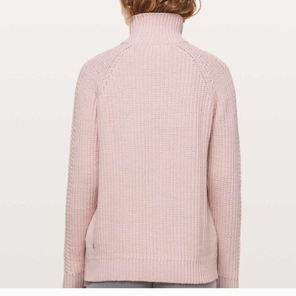 Lululemon Bring the Cozy Pink Chunky Cable Knit Sweater High Neck Boho Size 6 - Picture 2 of 10